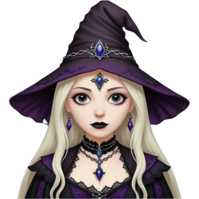 Lena Lovich as a gothic sorceress in huge dirty lace emoji