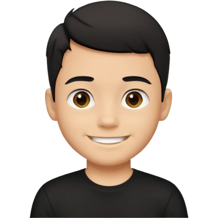 a boy wearing black t-shirt, has black short hair and no glasses, smiling brightly emoji