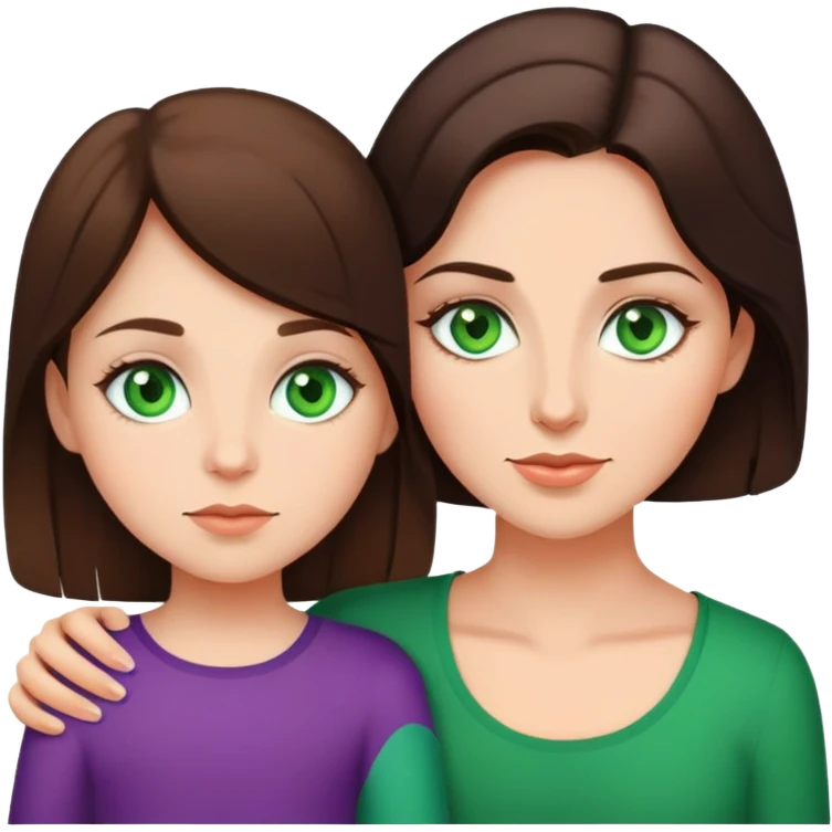 Mom and daughter, brunettes, green eyes emoji