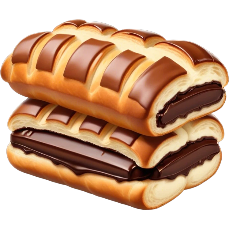 Cinematic warm pain au chocolat, flaky golden-brown pastry with a rich chocolate filling peeking through, perfectly crisp exterior, soft glowing highlights, inviting and indulgent. emoji