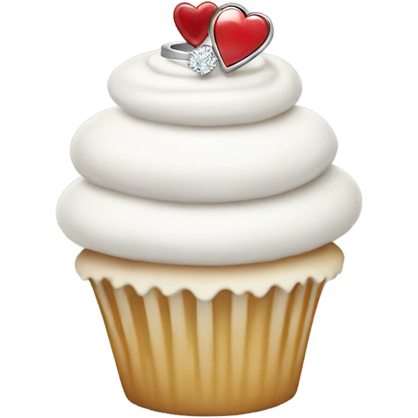 White cupcake with engagement ring on top emoji