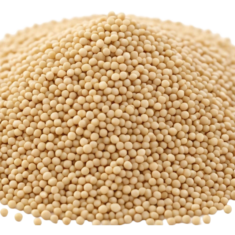 small scattered pile of uncooked quinoa grains, tiny round grains in ivory, pale yellow, beige tones, slight shade variation, dry, smooth, semi-glossy, natural matte texture, 3D-rendered, minimal, no bowl or packaging, emoji scale emoji
