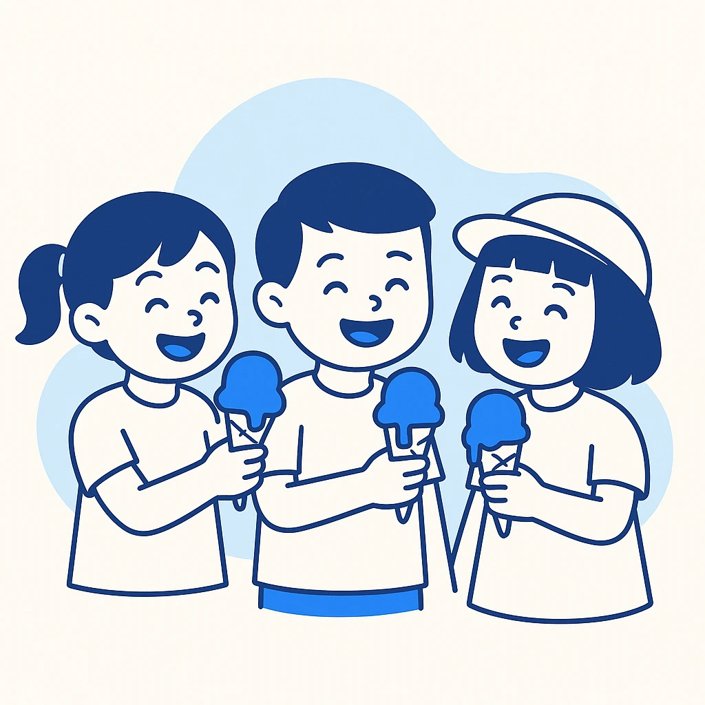 happy children with melting ice cream cones emoji