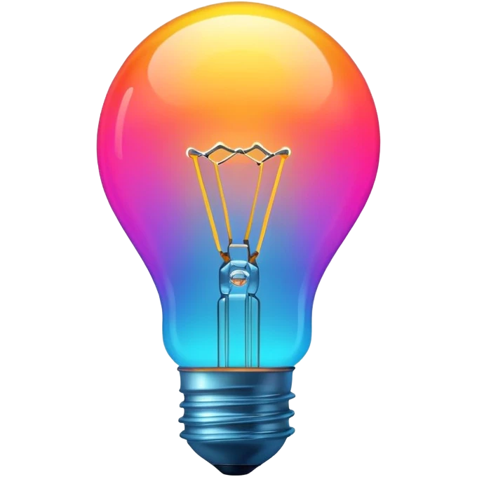 Generate a high-quality image of a glowing neon light bulb, bright vibrant colors, realistic glow effect, smooth gradient colors, no human figures, no facial features, no brand markings, simple dark background, high-reso
 emoji