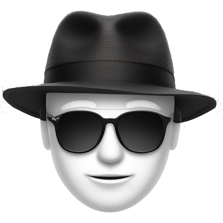 WHITE FACE WITH SUNGLASSES AND BLACK SUN HATS emoji