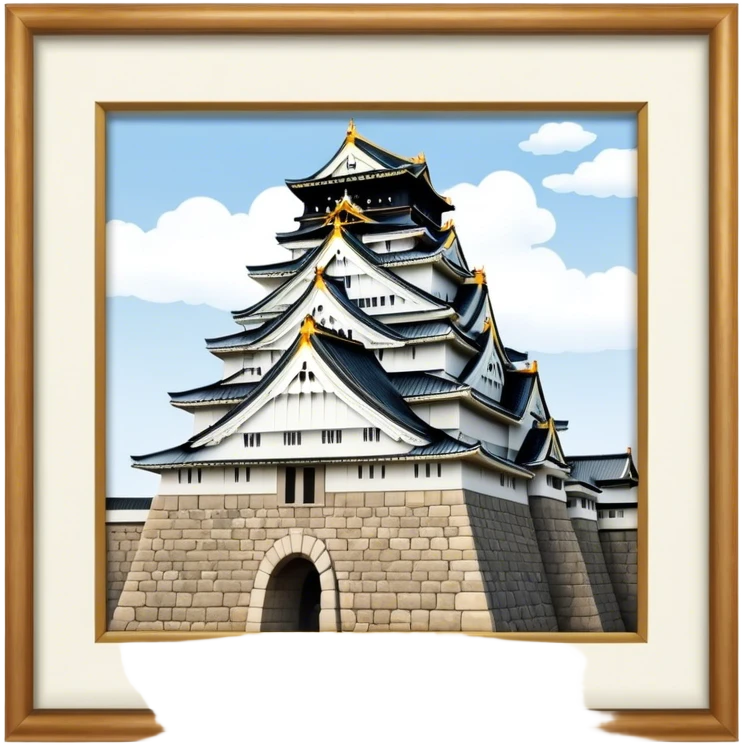 Cinematic Realistic Osaka Castle Landmark Emoji, showcasing the majestic historic castle rendered with dramatic stone textures and regal, natural lighting. emoji