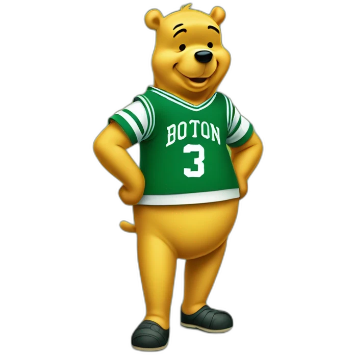 Winnie-the-Pooh wearing green boston celtics jerssey emoji