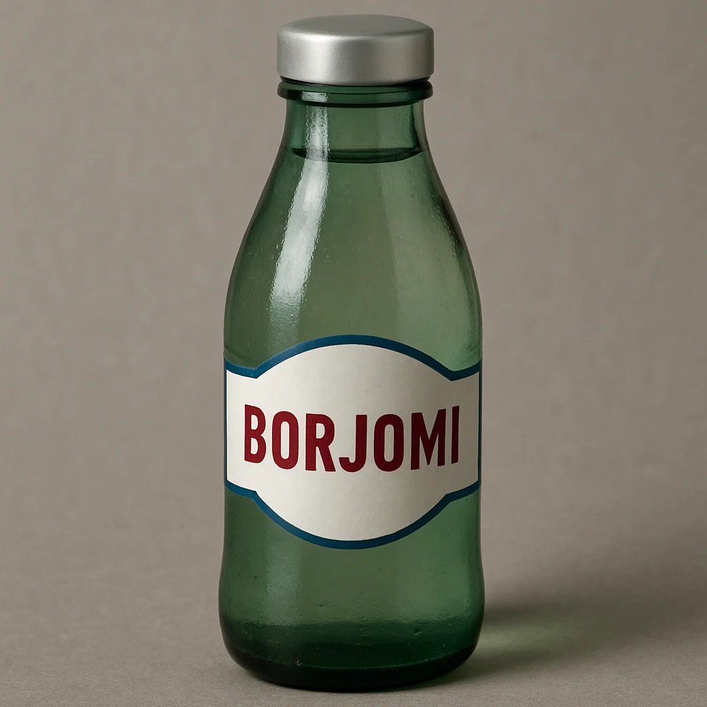 Borjomi water bottle emoji with a different label, variation 3, more realistic emoji