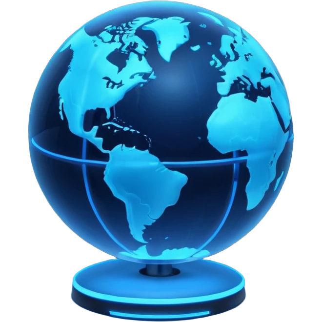 planet earth, minimalistic 3d blue neon glowing transparent emoji