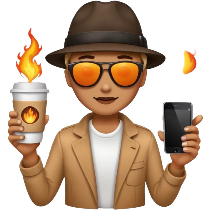 Holding two coffees, holding phone on fire  emoji
