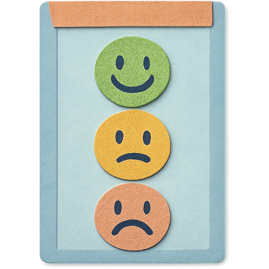 Remove all shadows from the mood tracker while keeping the soft pastel paper craft style and round smiley faces intact. emoji