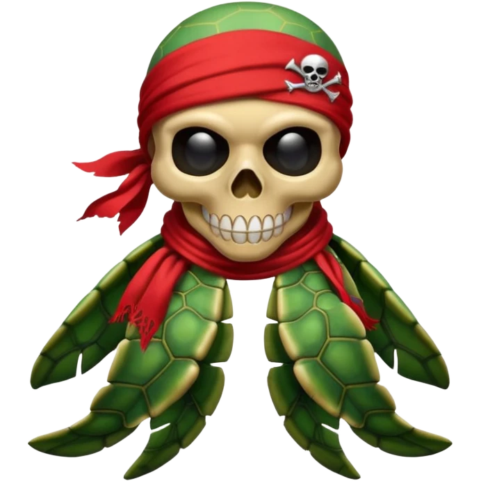 sea turtle wearing a red pirate skull scarf emoji