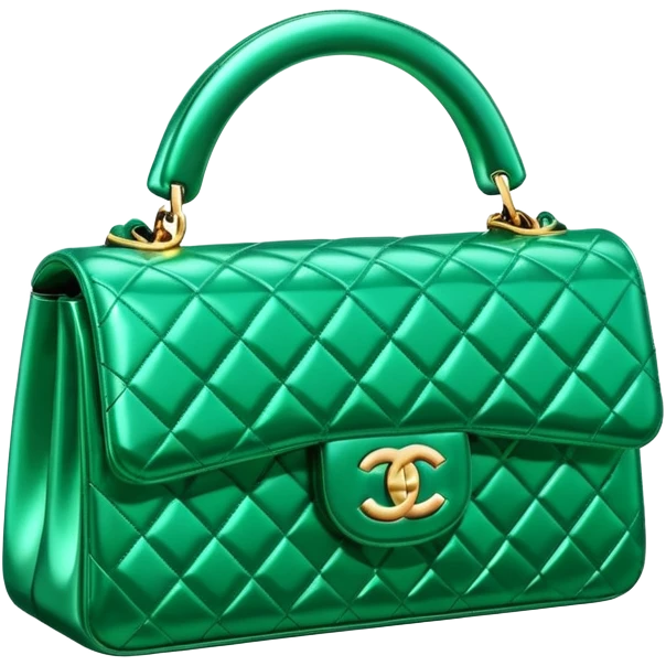 Isolated 3d rendering, futurist sparkly emerald green Chanel bag emoji