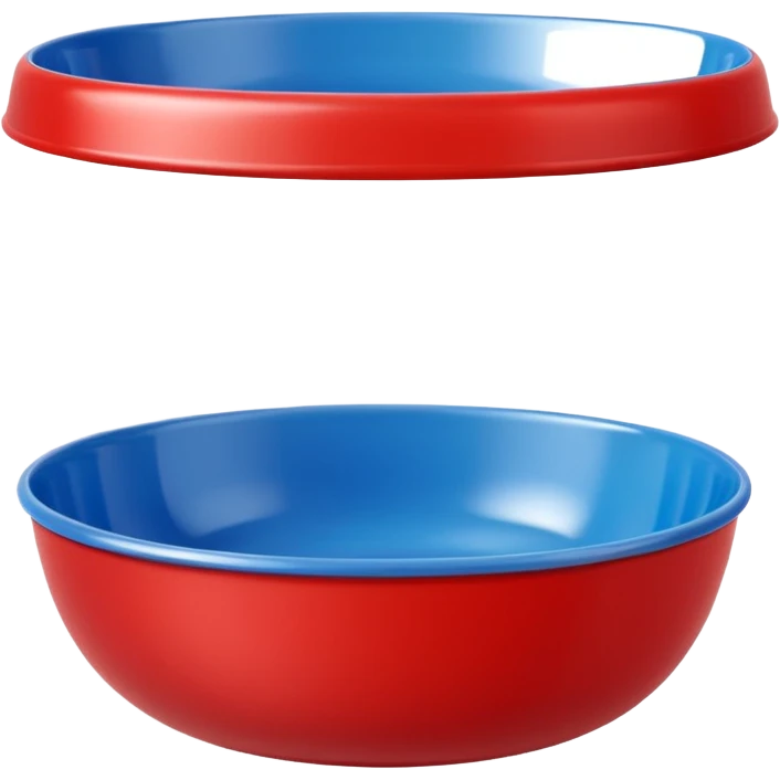 A bright red plastic household bowl. Smooth glossy surface, soft studio lighting, subtle shadow underneath. Product-style photography, crisp focus, minimalistic composition. emoji