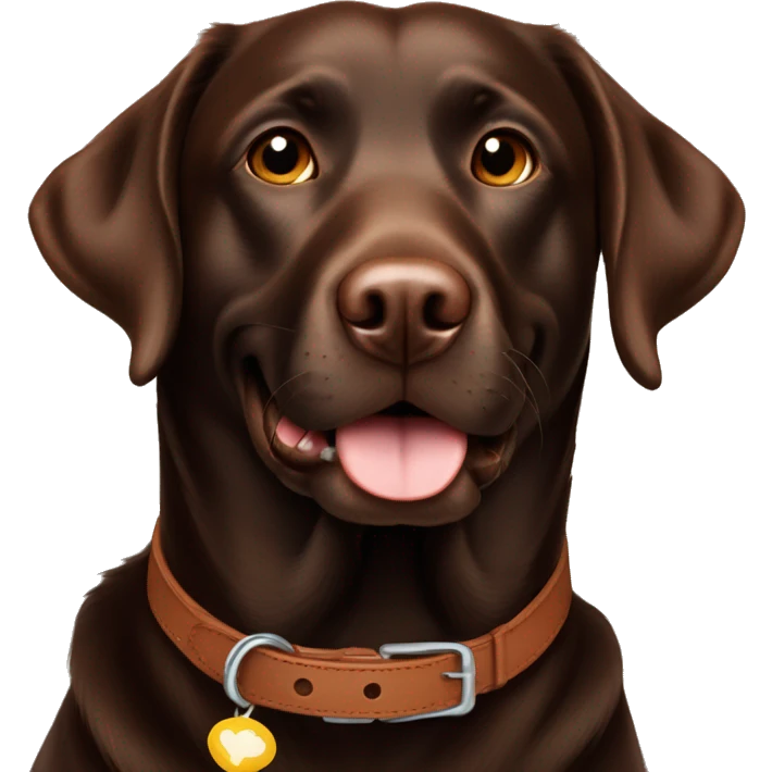 Happy sweet 3 year old chocolate brown Labrador with a re collar  emoji