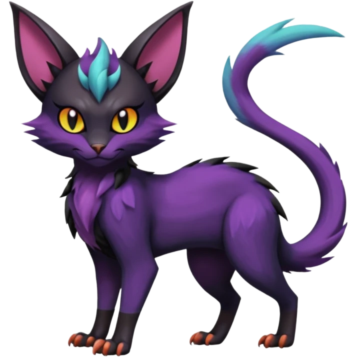 Black dark spooky badass cool shiny glossy smooth soft edgy Noivern-Noibat-Purloin-Torracat-Lykoi-Caracal-cat-Fakemon-fusion-hybrid-creature emoji