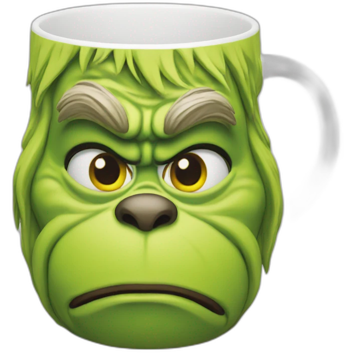 Grinch face shaped mug yellow eyes emoji