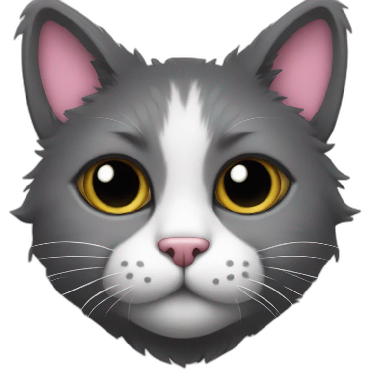 Fluffy dark grey cat with white spot around the nose and with pink nose with black spot on nose  emoji