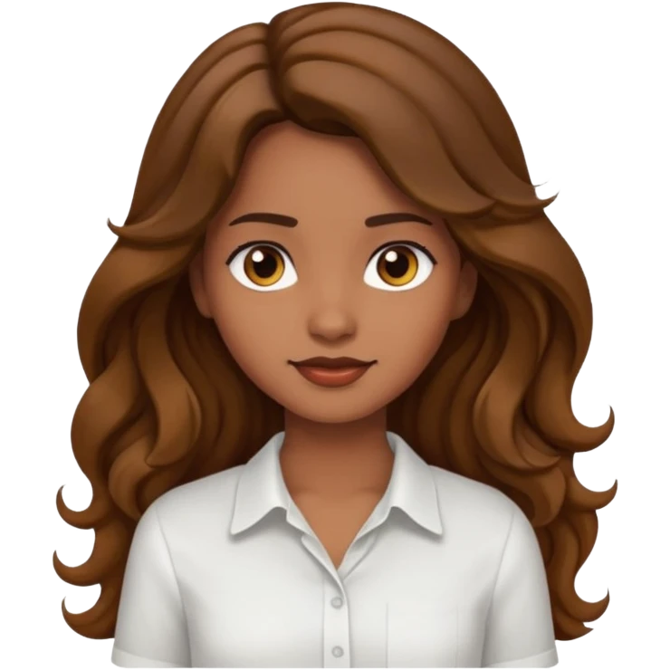 A girl with long wavy hair and brown skin but not to dark and a white shirt emoji