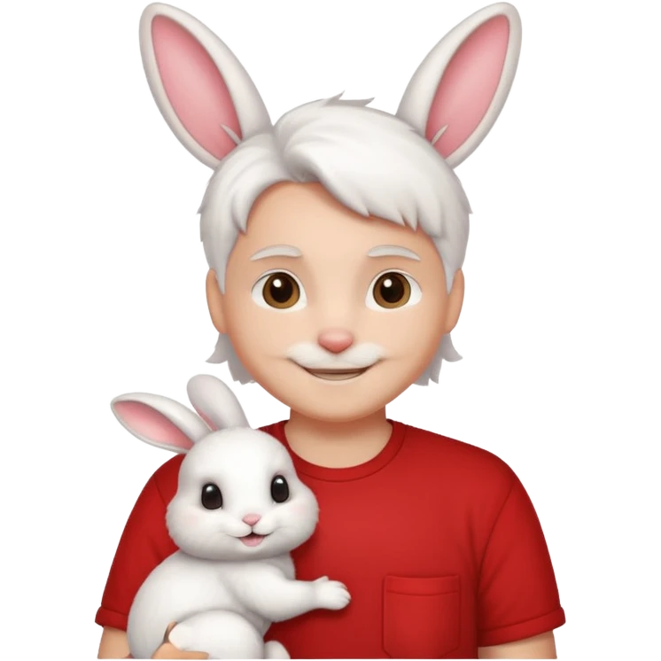 white bunny, pet lover, red shirt. emoji