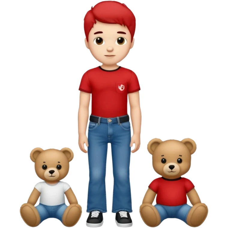 A boy and a girl teddy bear for the boy bear put on true religion shirt and jeans with black shoes and for the girl put flare jeans and a red tube top and white shoes just bears not the humans  emoji