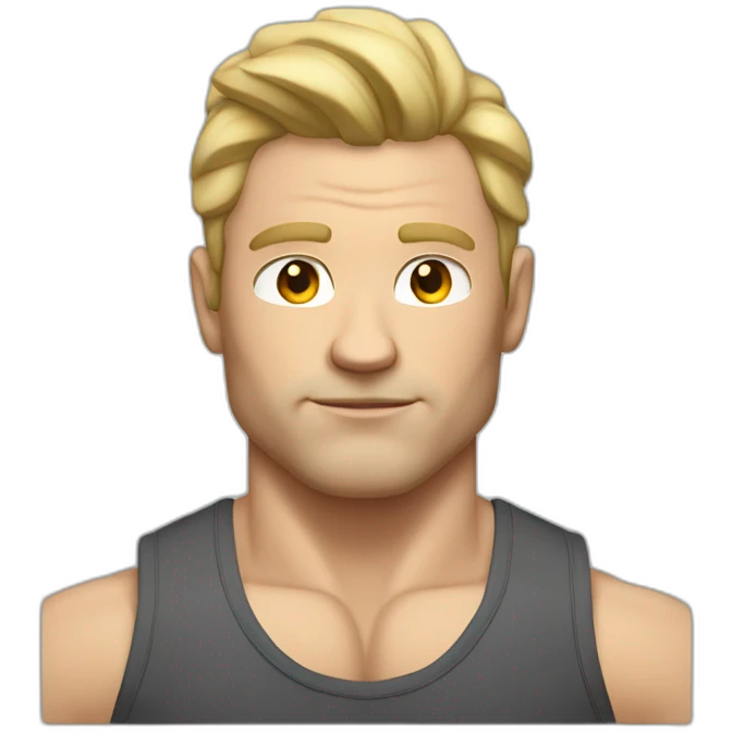 Muscular white man with high volume hair cut wearing gym tshirt emoji