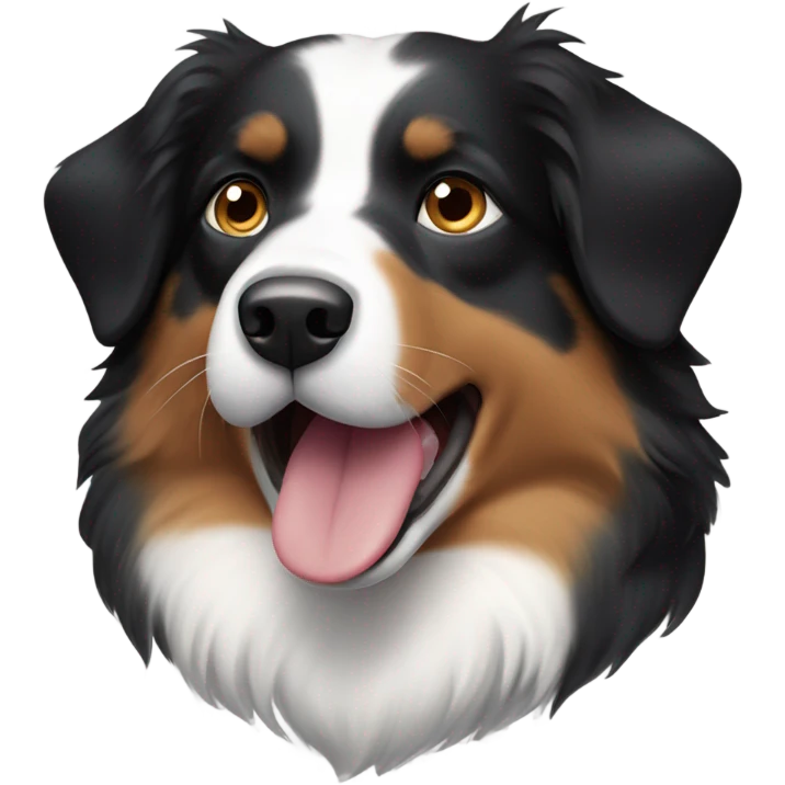 Black and tan Australian shepherd dog mostly black with one parti eye emoji