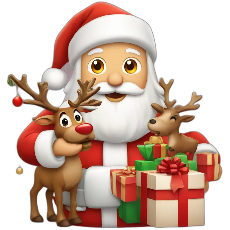 santa claus with gifts and reindeer emoji