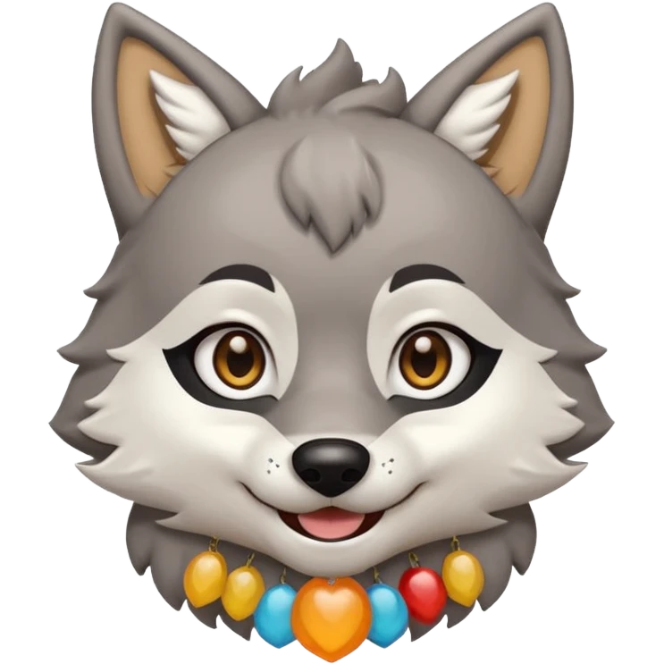 wolf fursuit with brown eyes, white dishdasha, happy expression, right hand visible, emoji style icon emoji