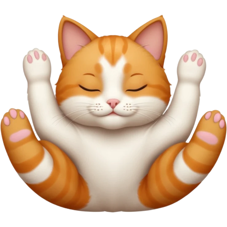 ginger and white small cat eyes closed lying down upside down with paws stretched out straight in different directions emoji