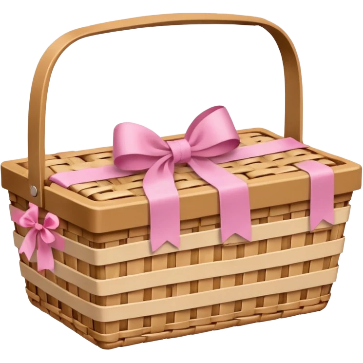 empty picnic basket with a subtle pink ribbon, natural look emoji