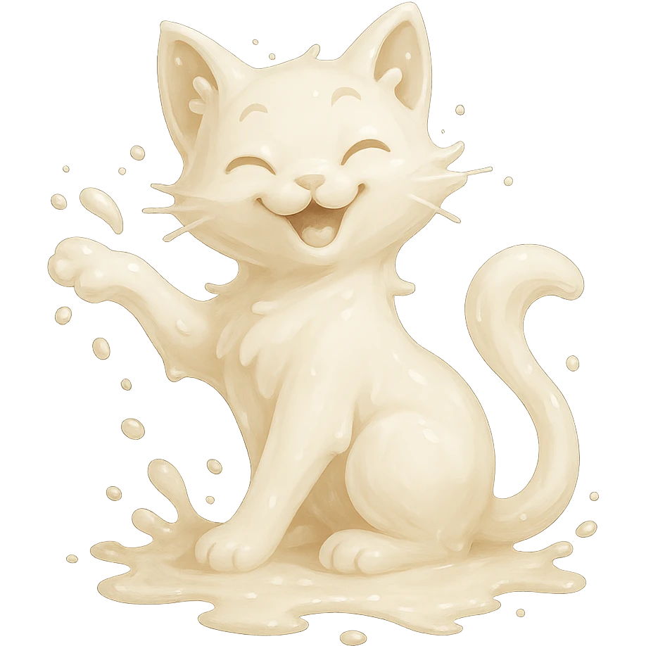 a playful and cute cat made of milk emoji