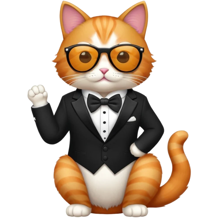 cat wearing cool sunglasses proudly showing off his new tuxedo, stylish, confident pose emoji
