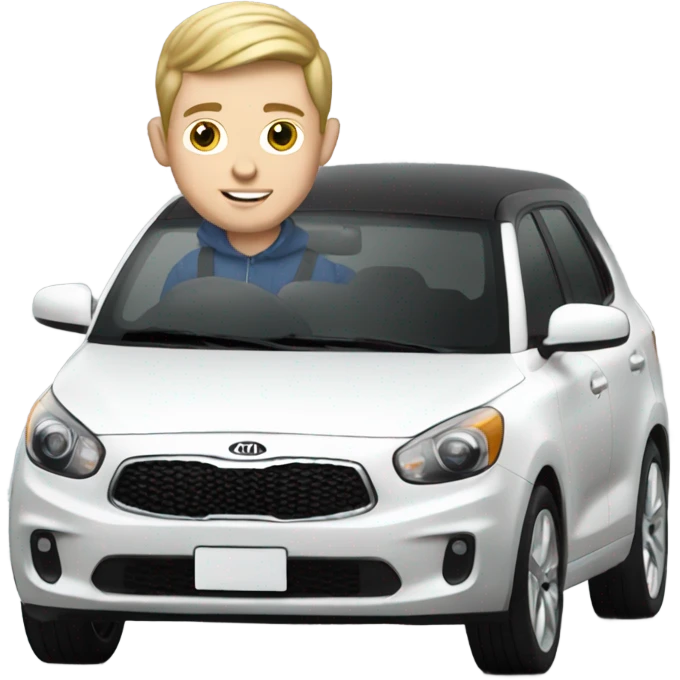 Realistic White boy driving Kia  emoji