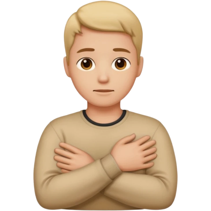 Person crossing arms holding neck emoji
