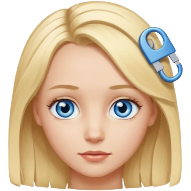 blonde girl, blue eyes with clips in hair and the biggest forehead ever emoji