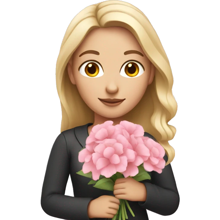 White girl holding pink flower bouquet emoji