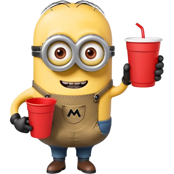 minion holding a red cup in its right hand emoji