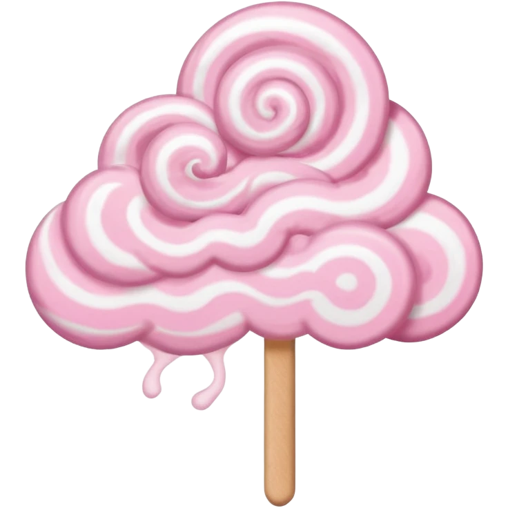 cotton candy on a paper stick, fluffy, pastel pink, swirling cloud-like texture emoji