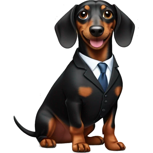 Happy black and brown Dachshund dog in suit emoji