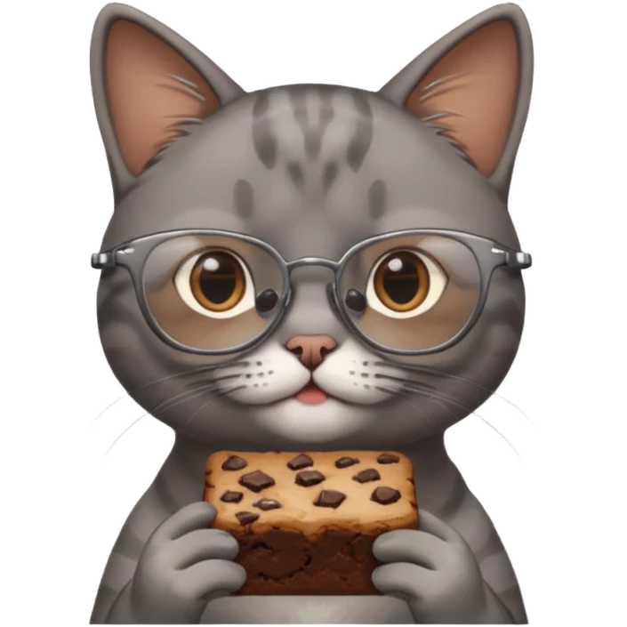 Grey cat aesthetic eaten brownies with glasses emoji