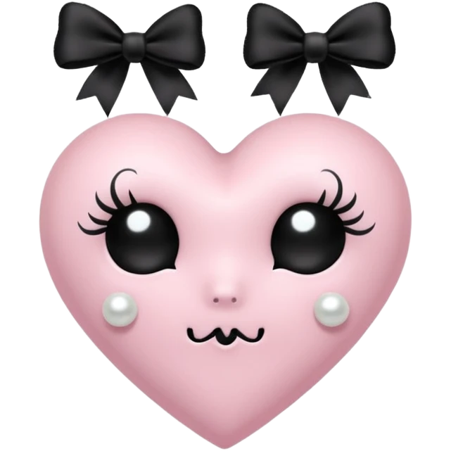pastel goth heart with black bows and pearls, soft pink and black, cute gothic style, remove background emoji