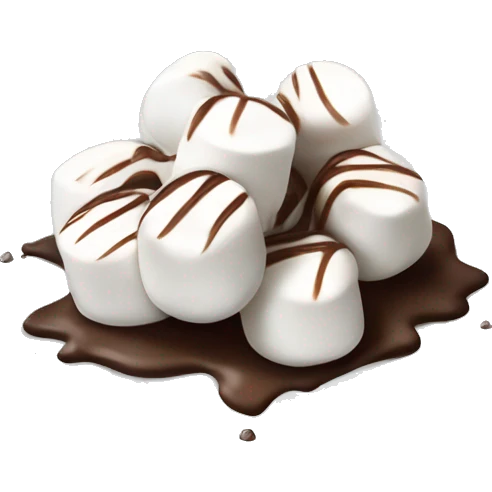 small pile of isolated realistic white marshmallows with chocolate drizzled on  top of them. emoji