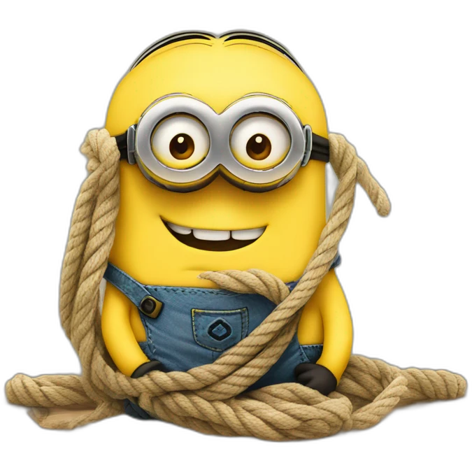 Minion tied with ropes on a table family friendly emoji
