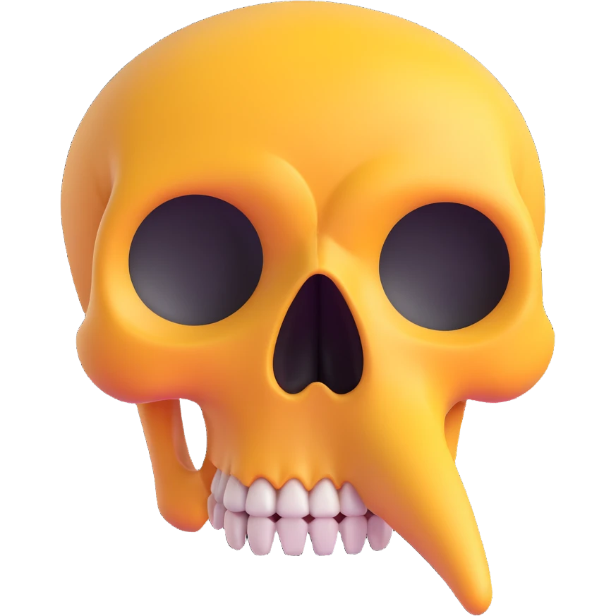 skull with a cartoonishly long nose referencing the liar emoji, fun emoji style emoji