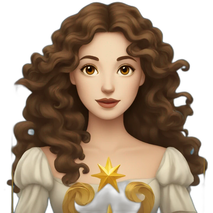 tarot cards with a white young elegant woman with long brown curls and a golden star on it emoji