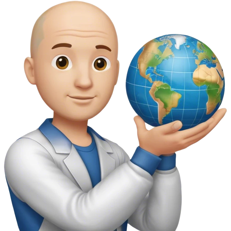 bald man holding globe in his arm emoji