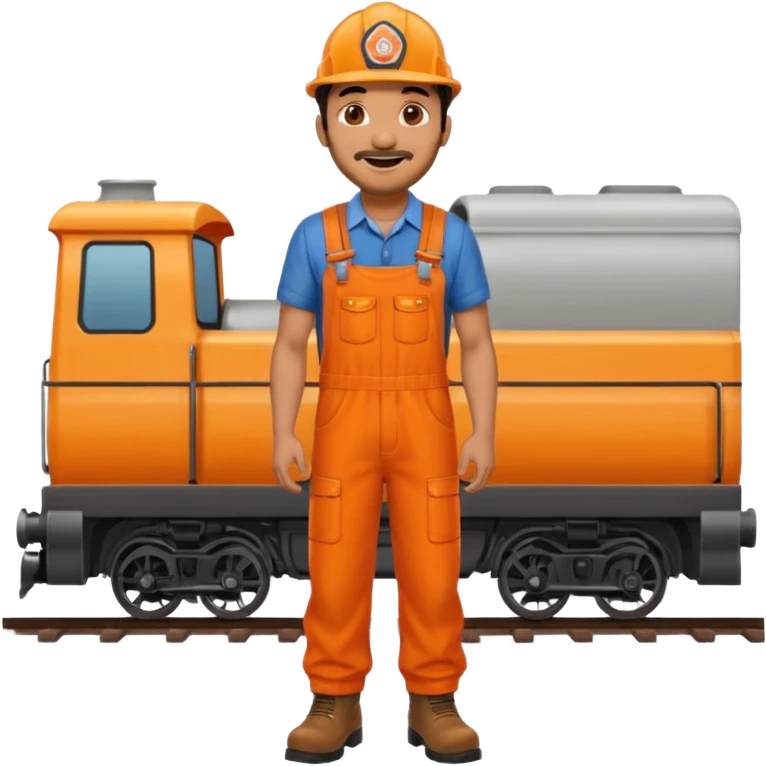 Indian male railway engineer orange overalls, boots  emoji
