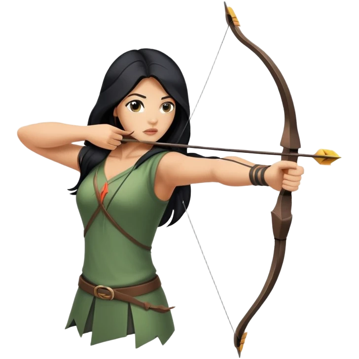 woman tanned long black hair, shooting arrow, sexy, causal clothes emoji