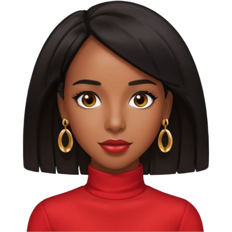 Kelly Rowland brown eyes, black hair, red outfit with earrings emoji